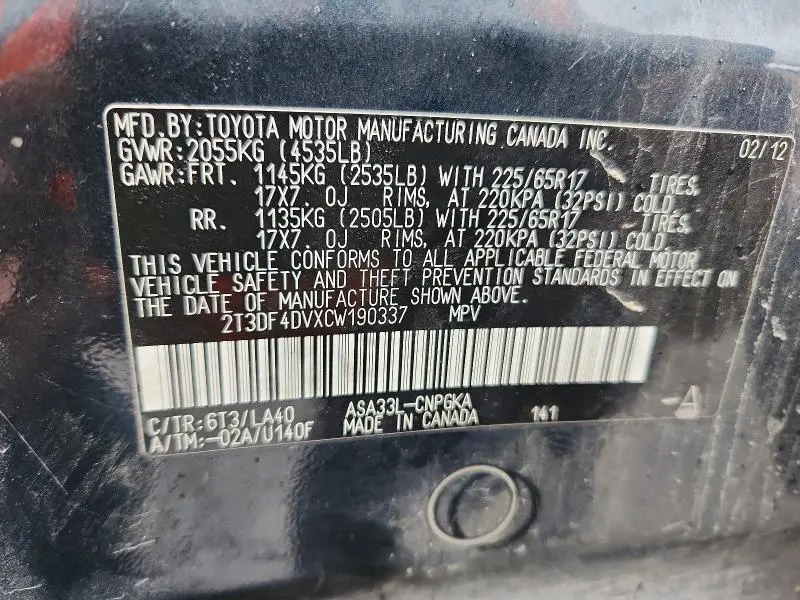 2012 TOYOTA RAV4 LIMITED  