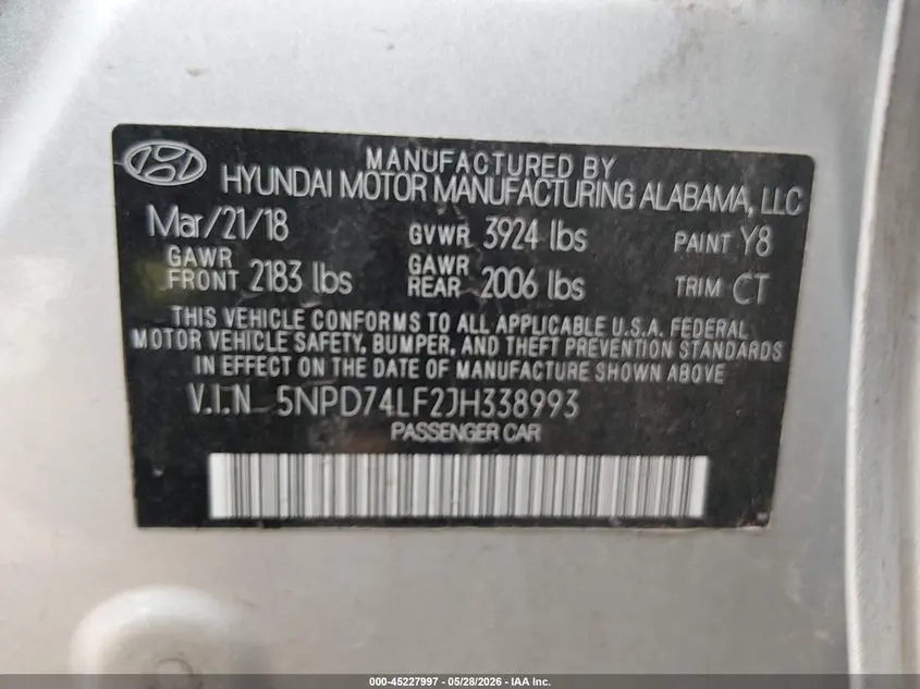 2018 HYUNDAI ELANTRA SE