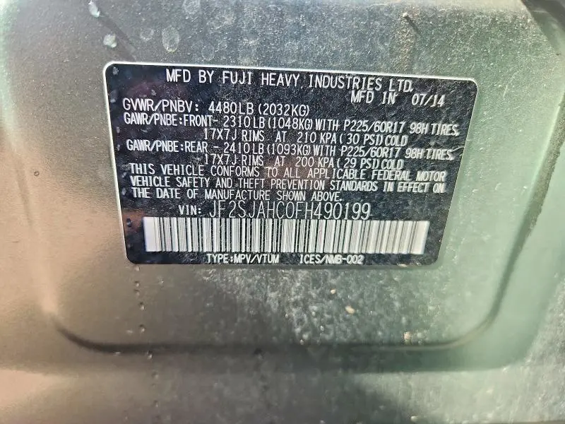 2015 SUBARU FORESTER 2.5I LIMITED  