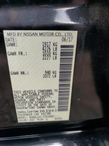 2017 NISSAN ALTIMA 2.5  