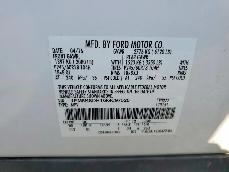 2016 FORD EXPLORER XLT  