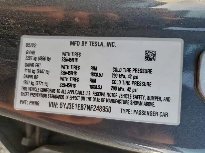 2022 TESLA MODEL 3   