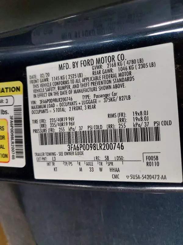 2020 FORD FUSION TITANIUM  