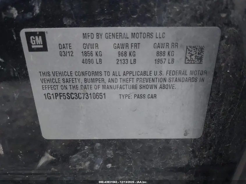 2012 CHEVROLET CRUZE 1LT