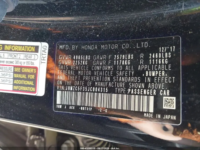 2018 HONDA CLARITY PLUG-IN HYBRID TOURING