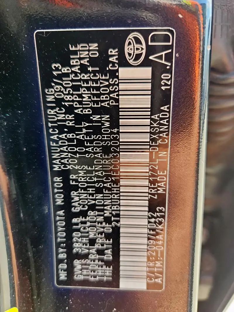 2014 TOYOTA COROLLA L  