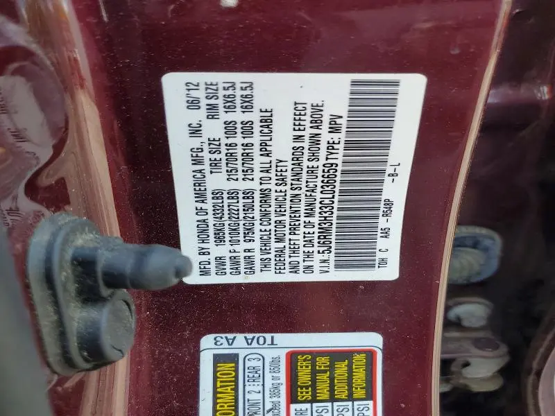 2012 HONDA CR-V LX  