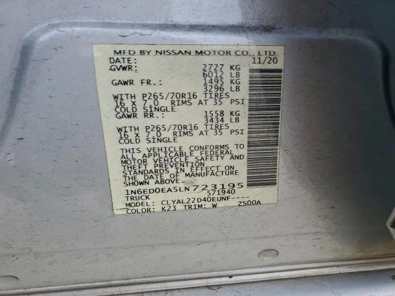 2020 NISSAN FRONTIER S  