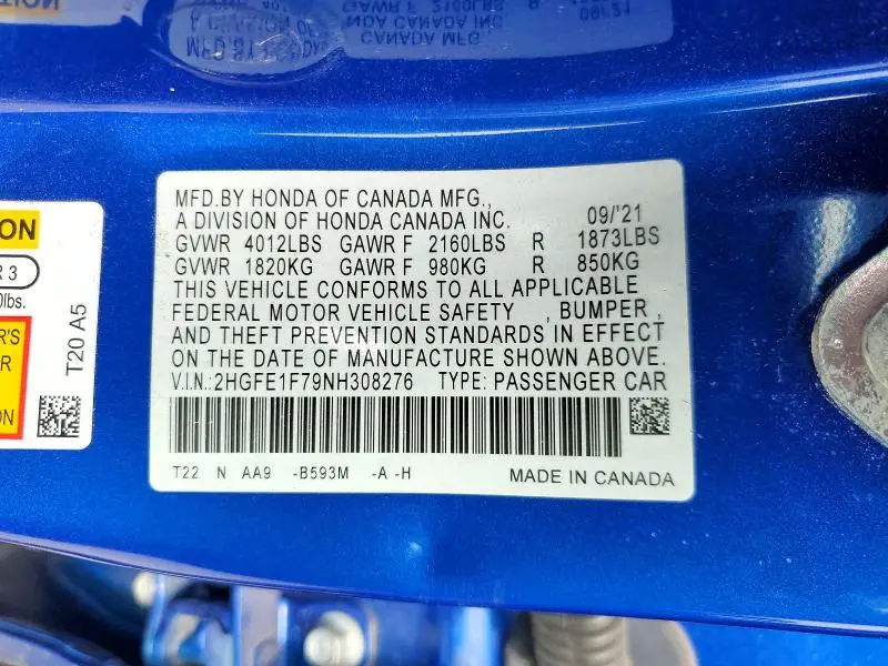 2022 HONDA CIVIC EX  