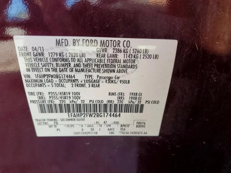 2011 FORD TAURUS LIMITED  