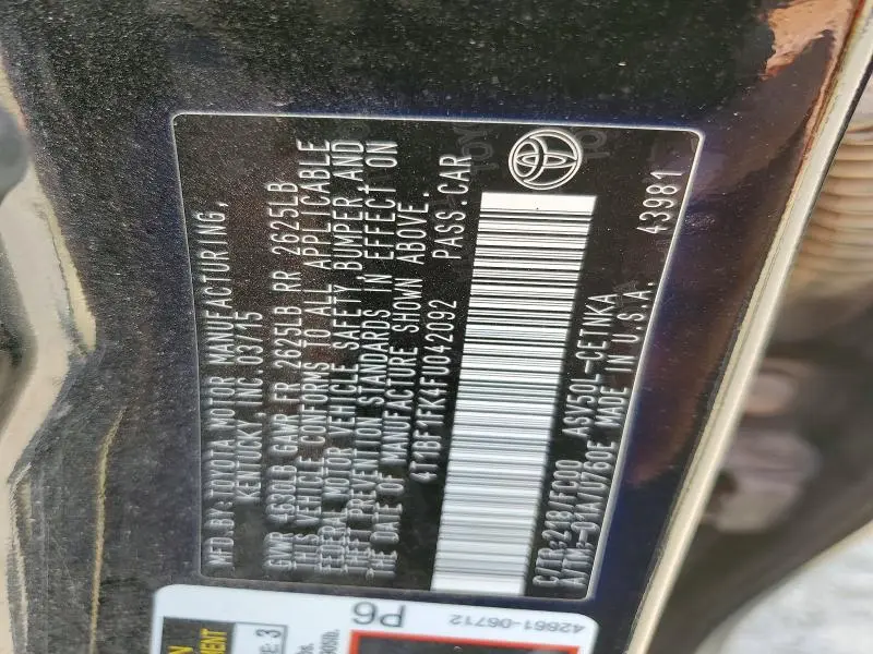 2015 TOYOTA CAMRY LE  