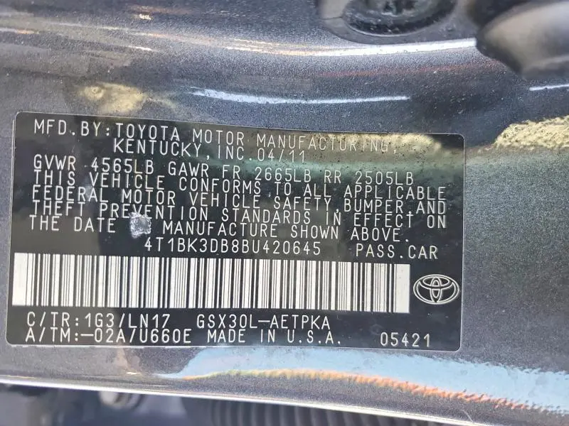 2011 TOYOTA AVALON BASE  