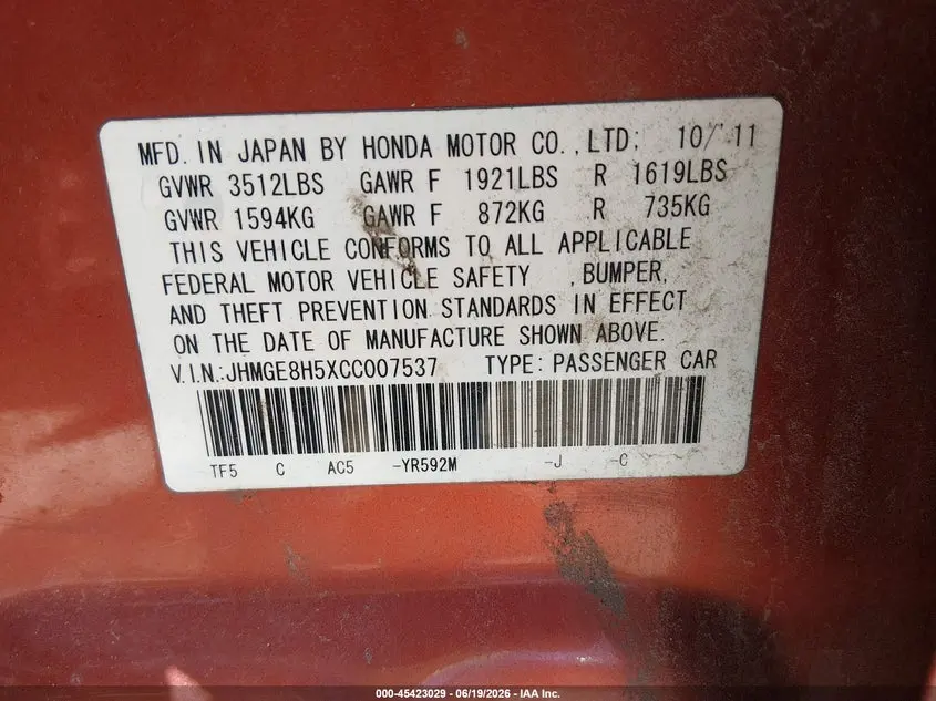 2012 HONDA FIT SPORT