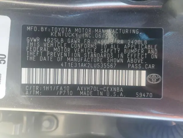 2020 TOYOTA CAMRY LE  