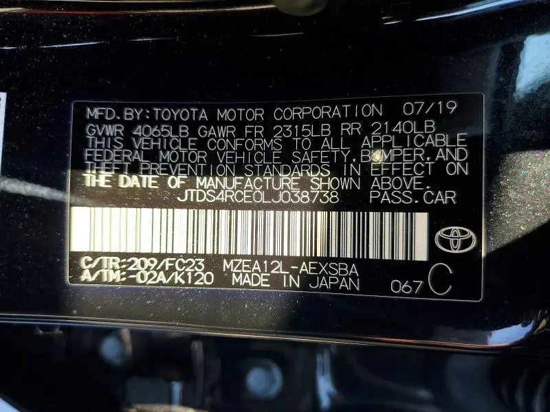 2020 TOYOTA COROLLA SE  