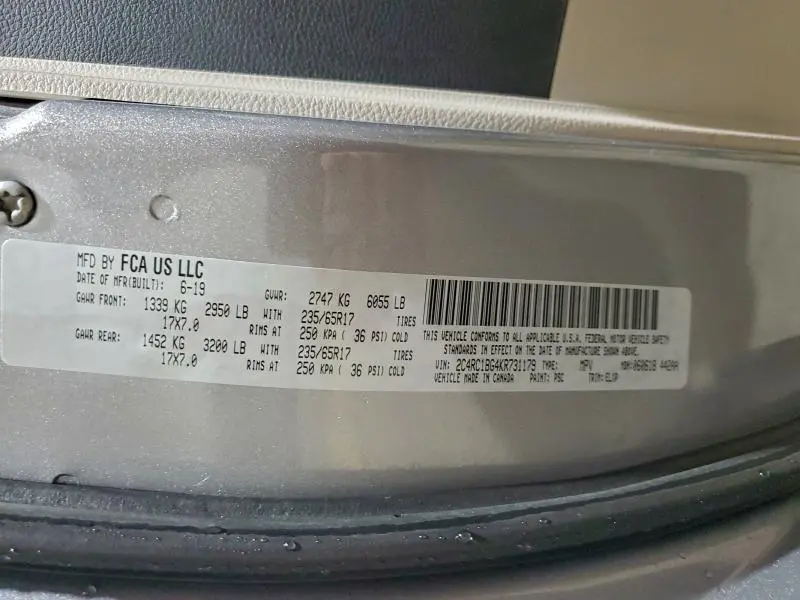 2019 CHRYSLER PACIFICA TOURING L  