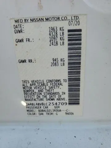 2020 NISSAN ALTIMA S  