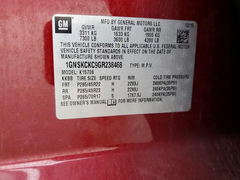 2016 CHEVROLET TAHOE K1500 LTZ  
