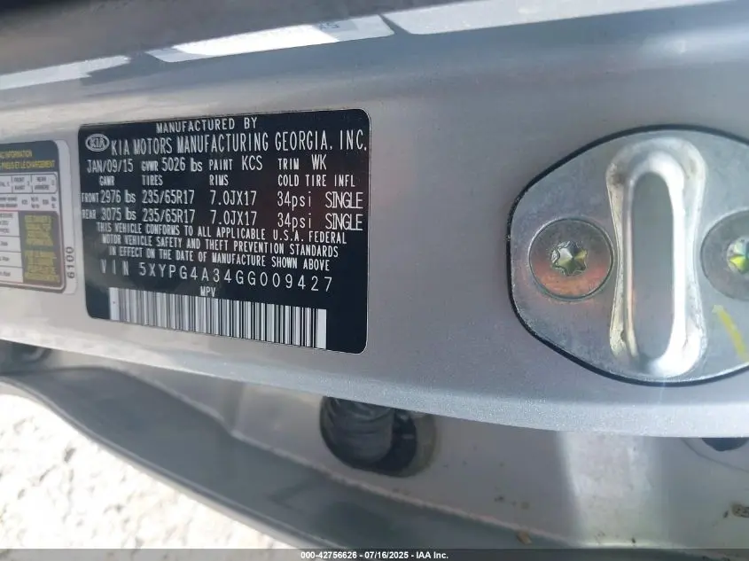 2016 KIA SORENTO 2.4L LX