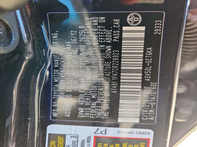 2012 TOYOTA CAMRY XLE  