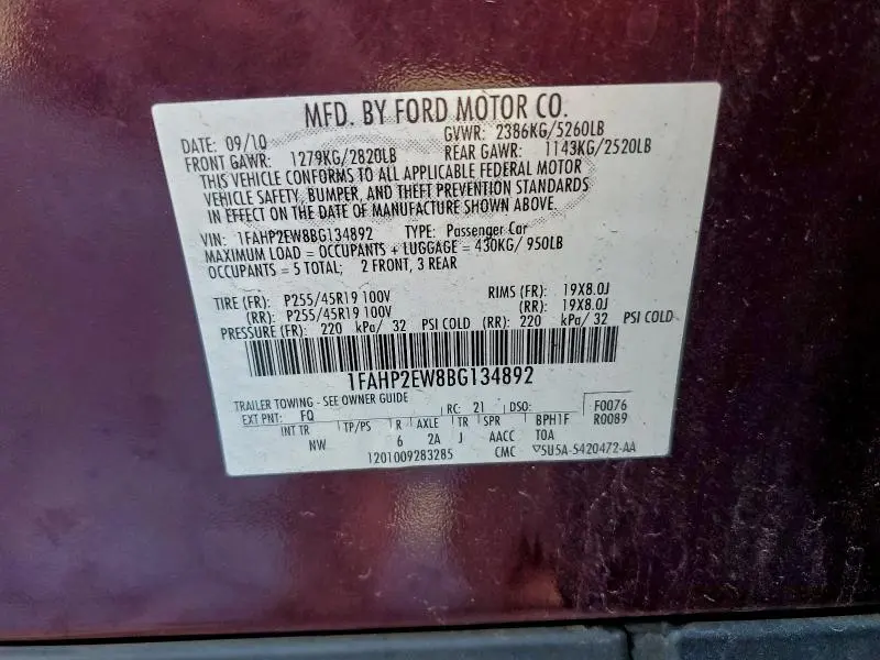 2011 FORD TAURUS SEL  