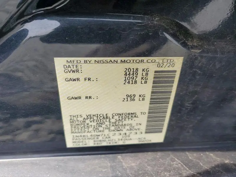 2020 NISSAN ALTIMA SV  