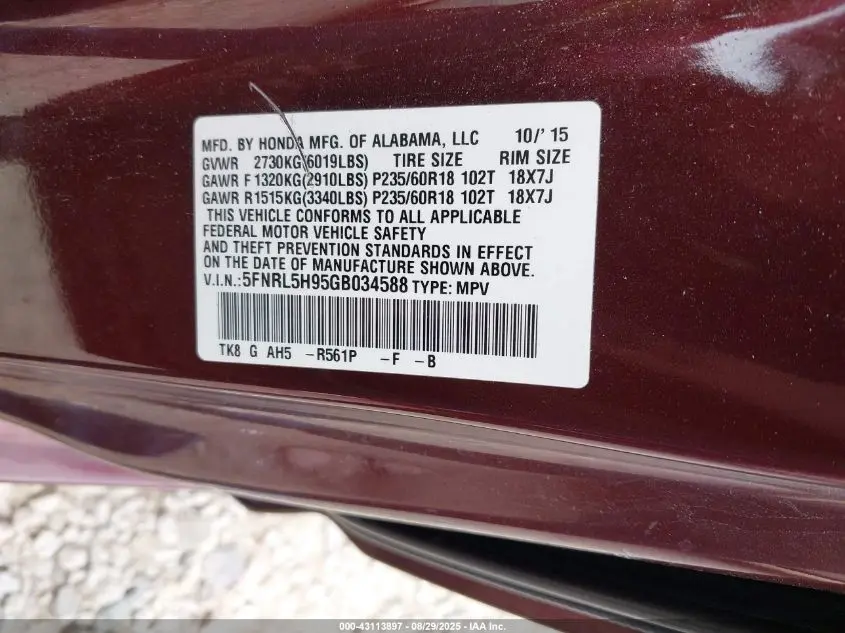 2016 HONDA ODYSSEY TOURING/TOURING ELITE