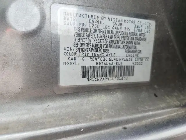 2016 NISSAN VERSA 1.6 S  