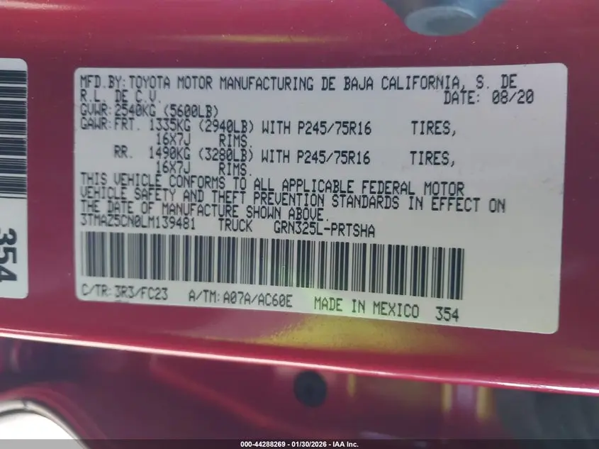 2020 TOYOTA TACOMA SR5 V6