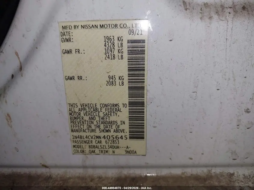 2021 NISSAN ALTIMA SR FWD