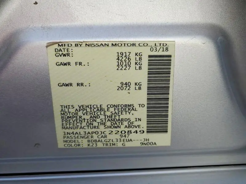 2018 NISSAN ALTIMA 2.5 S  
