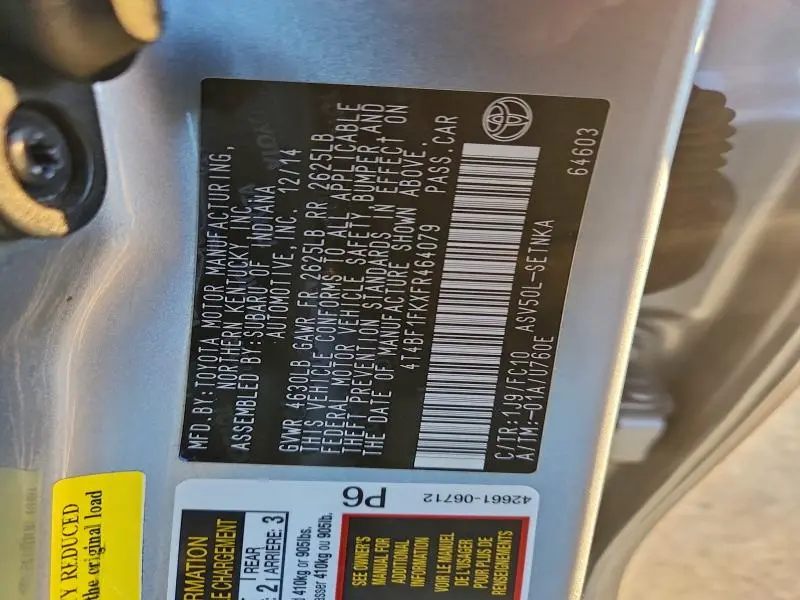 2015 TOYOTA CAMRY LE  