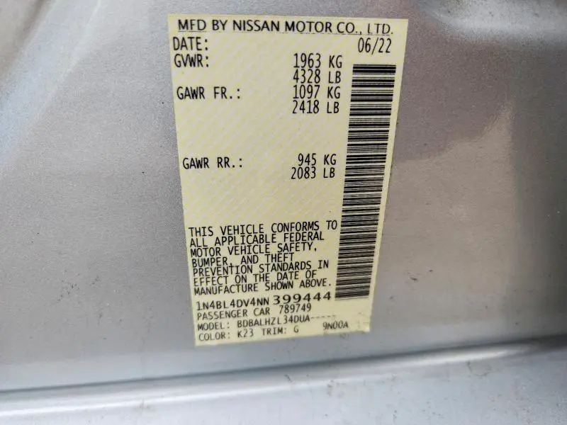 2022 NISSAN ALTIMA SV  