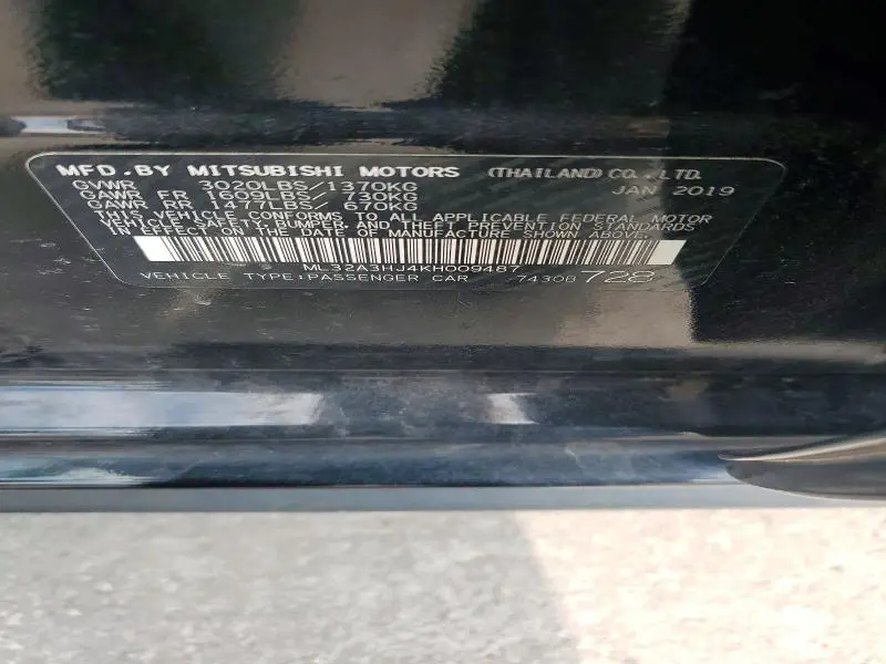2019 MITSUBISHI MIRAGE ES  