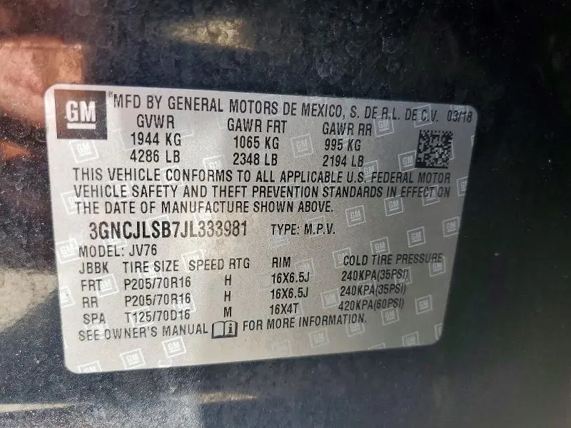 2018 CHEVROLET TRAX 1LT  