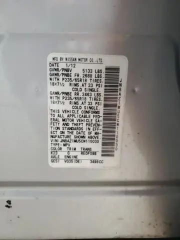 2012 NISSAN MURANO S  