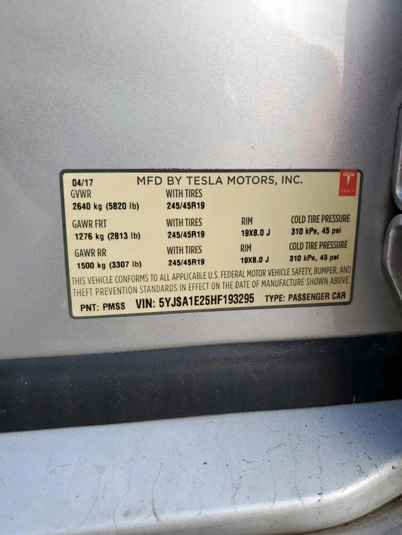 2017 TESLA MODEL S   
