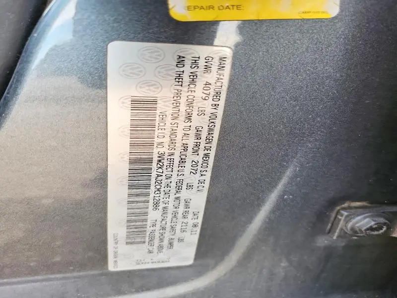 2012 VOLKSWAGEN JETTA BASE  