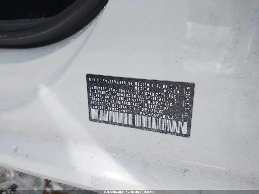 2019 VOLKSWAGEN JETTA 1.4T R-LINE/1.4T S/1.4T SE