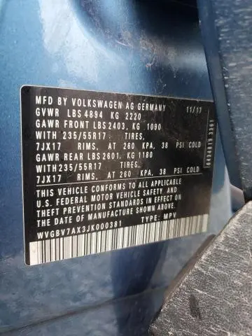 2018 VOLKSWAGEN TIGUAN LIMITED   