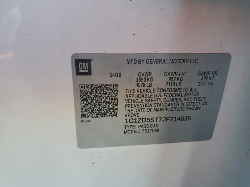 2018 CHEVROLET MALIBU LT  