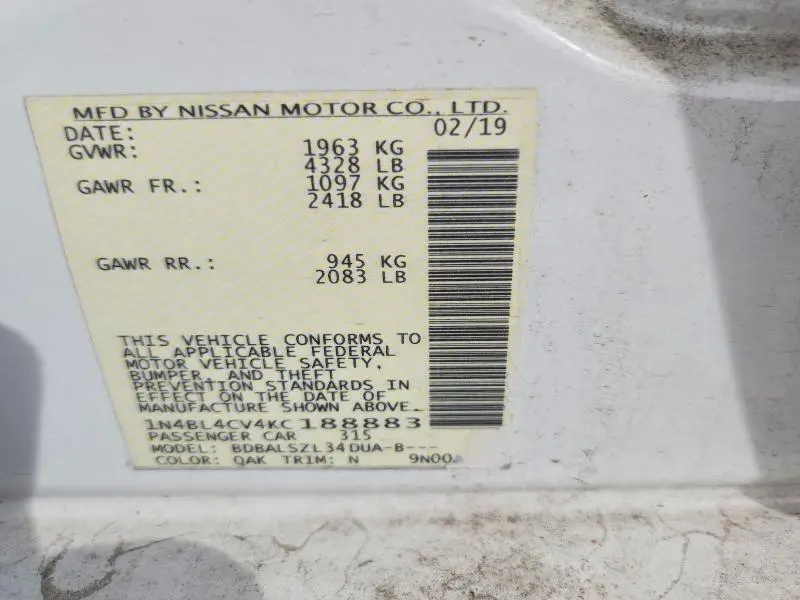 2019 NISSAN ALTIMA SR  