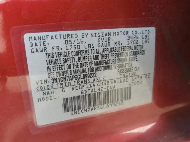 2016 NISSAN VERSA S