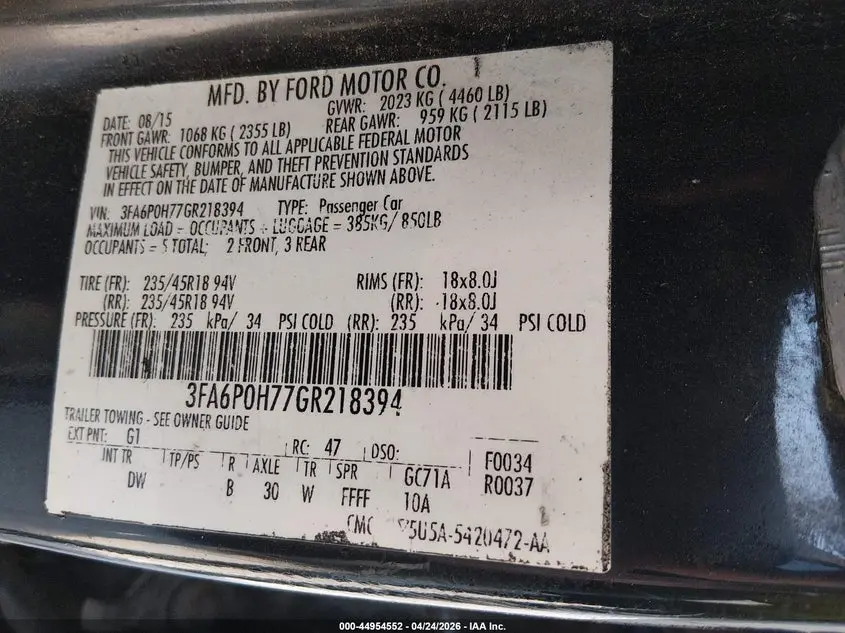 2016 FORD FUSION SE