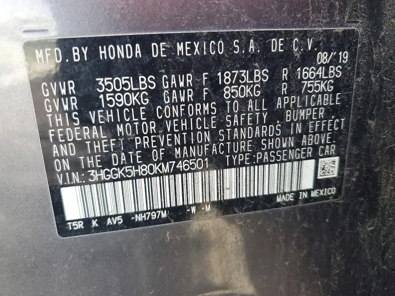 2019 HONDA FIT EX  