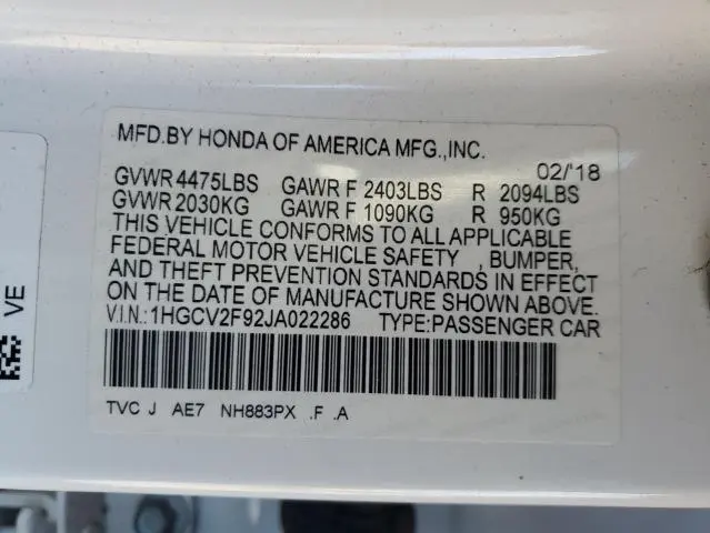 2018 HONDA ACCORD TOURING  