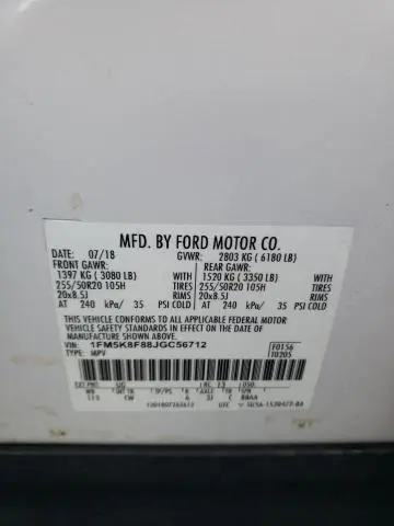 2018 FORD EXPLORER LIMITED  