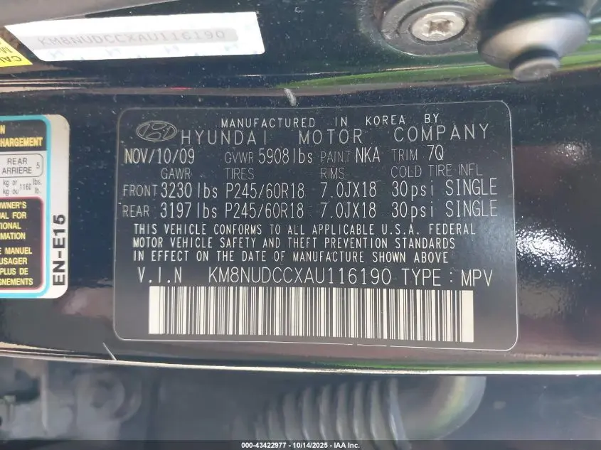 2010 HYUNDAI VERACRUZ LIMITED