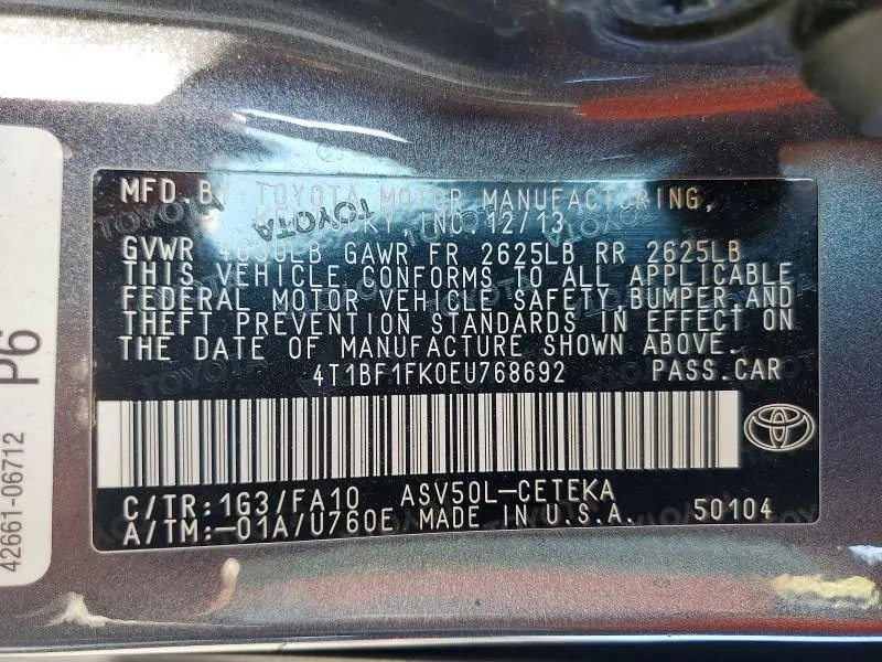 2014 TOYOTA CAMRY L  