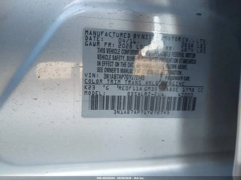 2016 NISSAN SENTRA SR